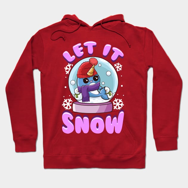 Let It Snow Narwhal Snow Globe Christmas Hoodie by E